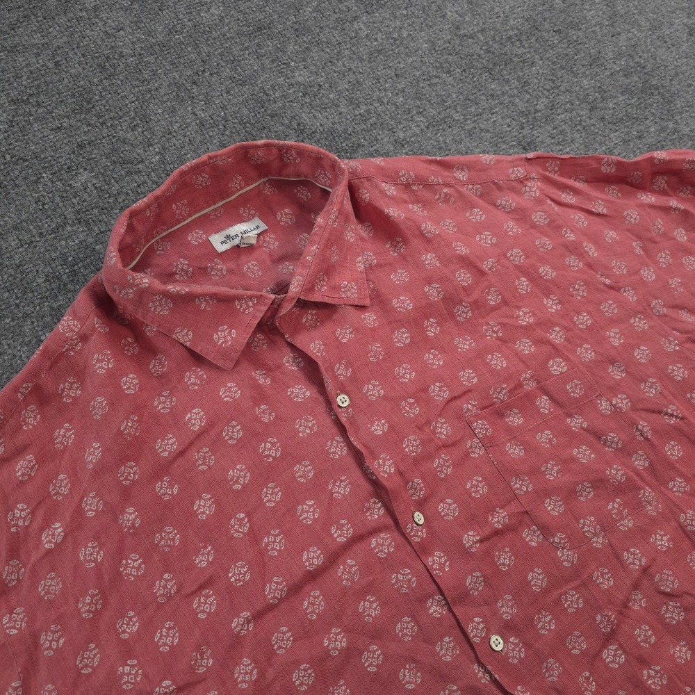 Peter Millar Shirt Mens 2XL Pink Seaside Kiva Beach Linen Print Casual Summer